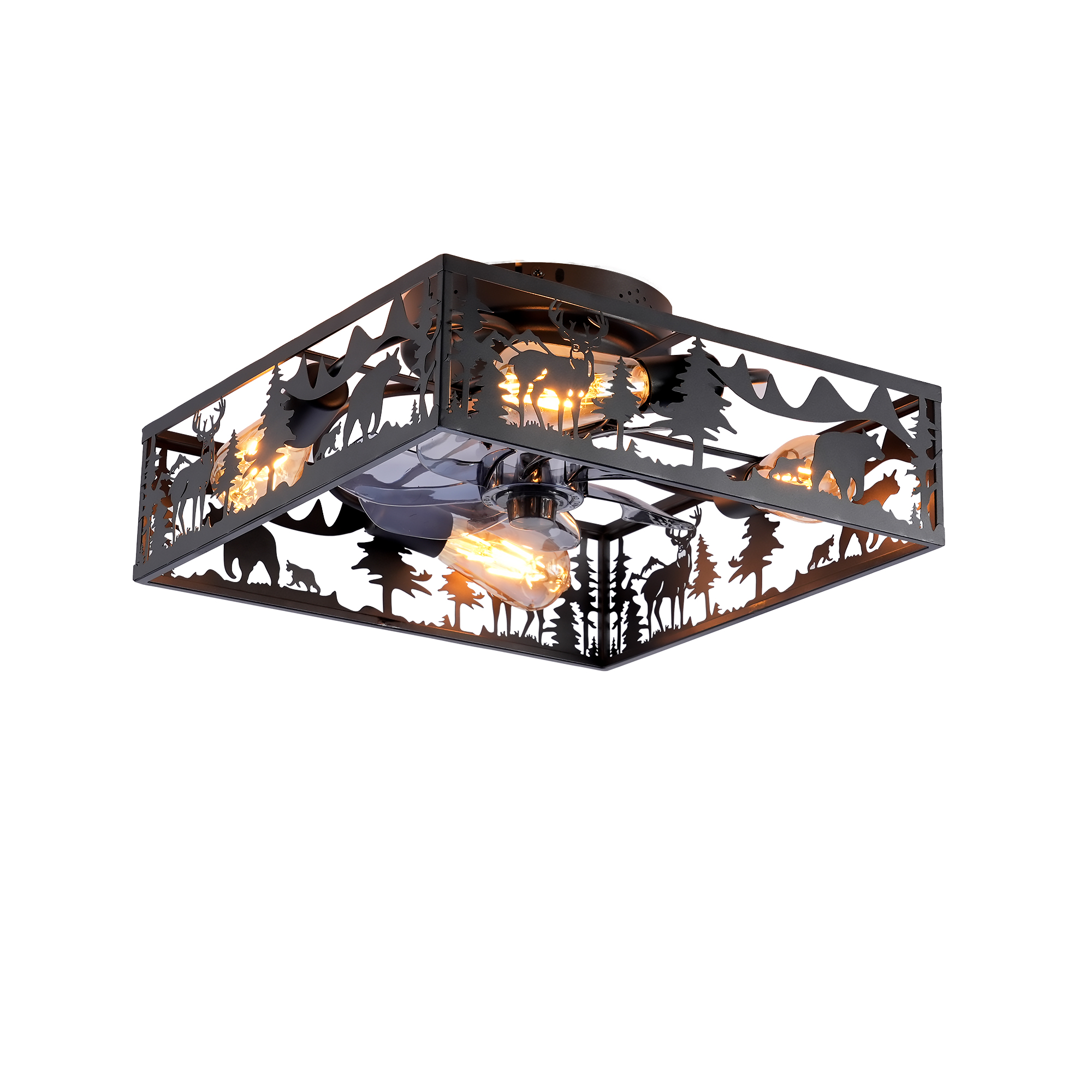 20   Square Fabric Farmhouse Flush Mount Ceiling Fan .Bladeless Ceiling Fan 6 Speed Reversible With  Remote Control,Flush Mount  Ceiling Fan For Bedroom, Living Room--NOT Included Bulbs--Matte Black