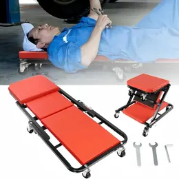 Garage Workshop Stool, 2-in-1 Foldable Car Creeper Seat with 6 Swivel Casters, Adjustable Lying and Sitting Position for Auto Maintenance