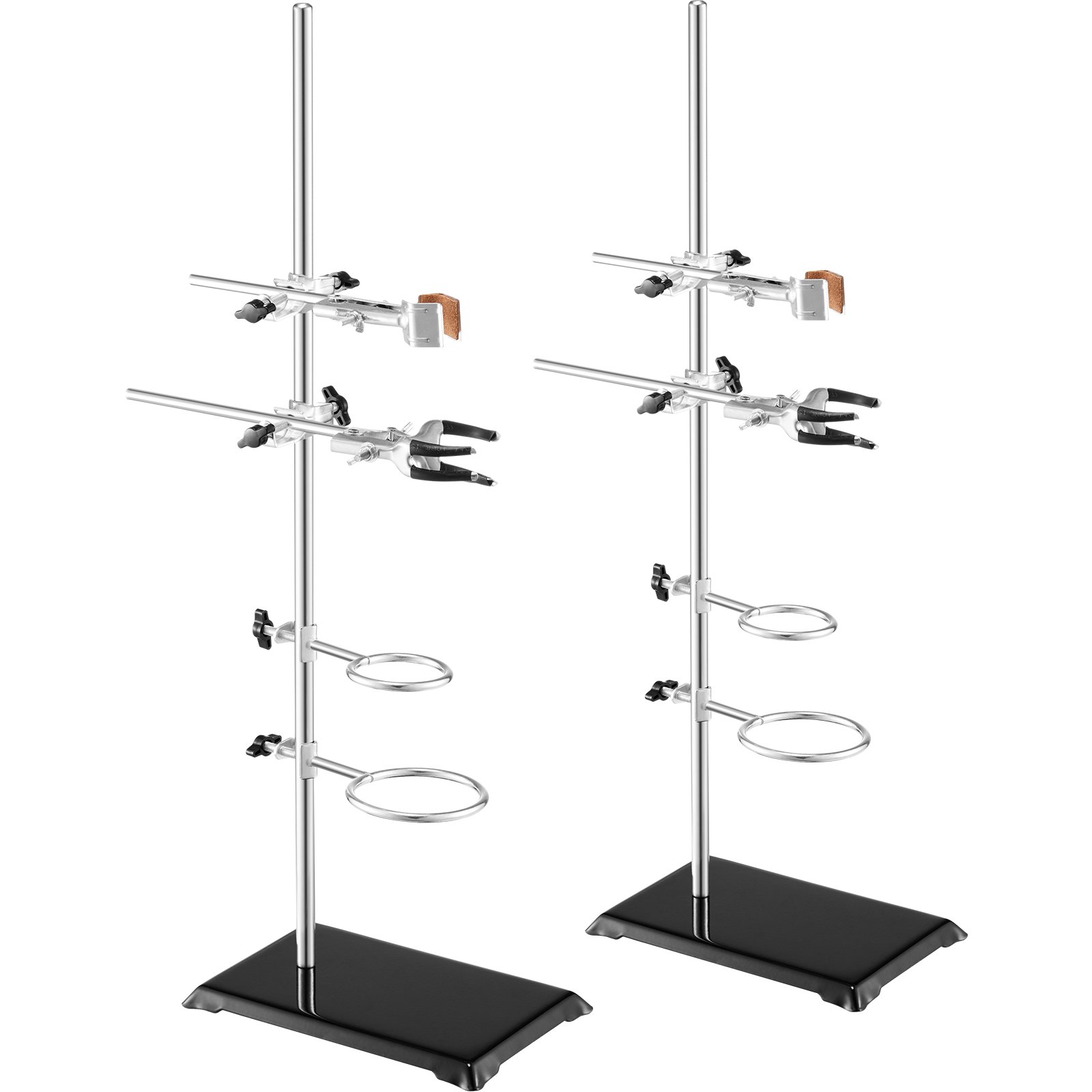 Lab Stand Support, Laboratory Retort Support Stand 2 Sets, Steel Lab Stand 59.9 Cm Rod And 21.1 X 13.5 Cm Cast Iron Base, Includes Flask Clamps, Burette Clamps And Cross Clamps