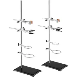 Lab Stand Support, Laboratory Retort Support Stand 2 Sets, Steel Lab Stand 59.9 Cm Rod And 21.1 X 13.5 Cm Cast Iron Base, Includes Flask Clamps, Burette Clamps And Cross Clamps