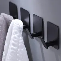Product image of 26lb Matte Black Stainless Steel Adhesive Towel Hooks, 4-Pack