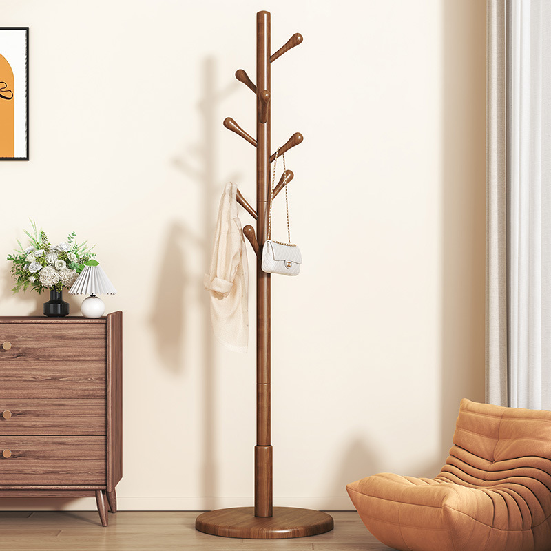 Solid Wood Clothes Hanger Floor-standing Coat Rack For Bedroom Use, Simple Freestanding Clothes Rod, Indoor Living Room Bag Hanger