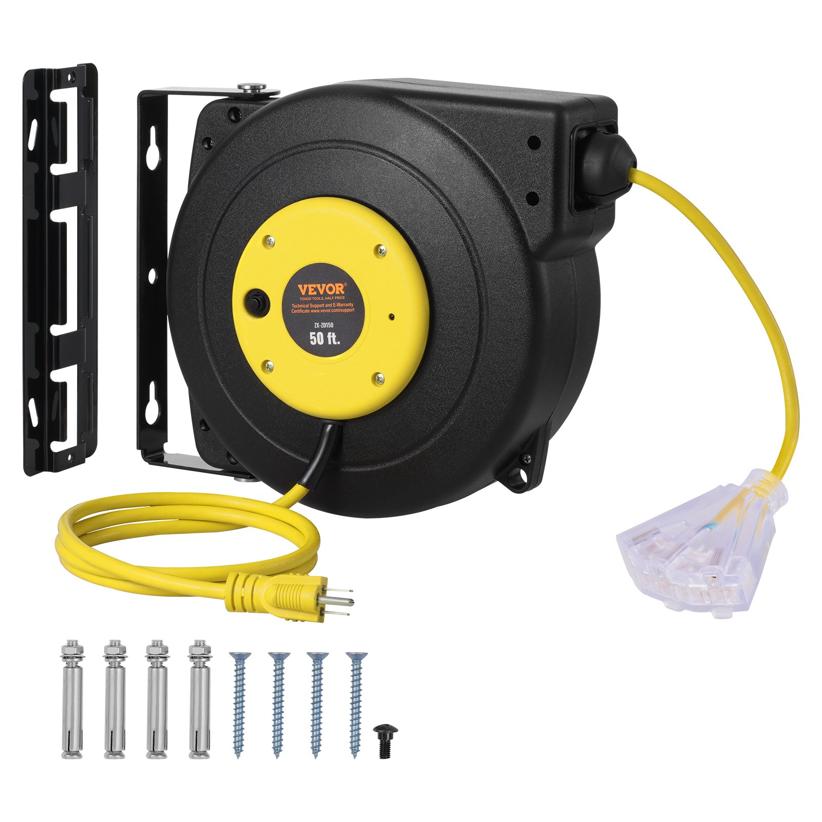 Main product image of Retractable Extension Cord Reel, 15m (50 ft), 14/3 SJTOW, 13A Breaker, Triple Outlet