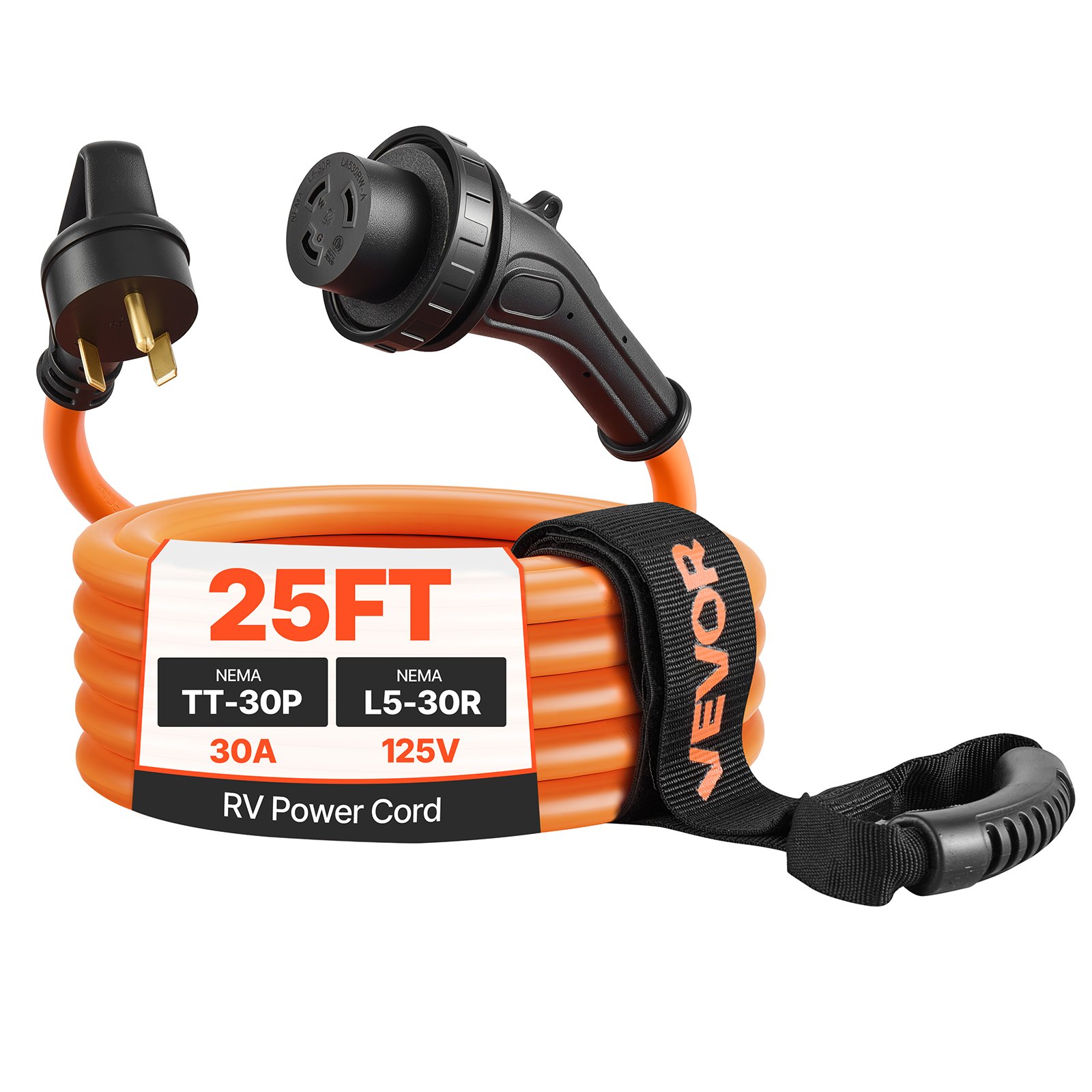 Main product image of 30 Amp 25 ft RV Power Cable, 125V 3750W, 10/3 STW, NEMA TT-30P to L5-30R