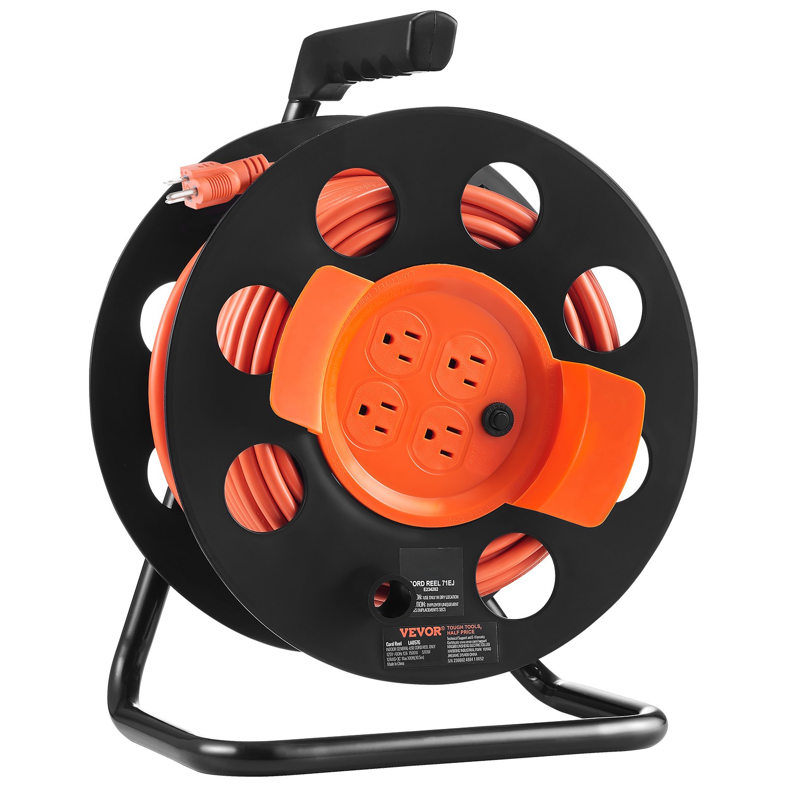 Main product image of 100 ft. 12 AWG SJTOW Extension Cord Reel, 4 Outlets, Dust Cover, Circuit Breaker