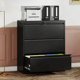 Product image of 3 Drawer Lateral File Cabinet, 35.4 Inch Wide, Locking, Anti-Tip Interlock, Black