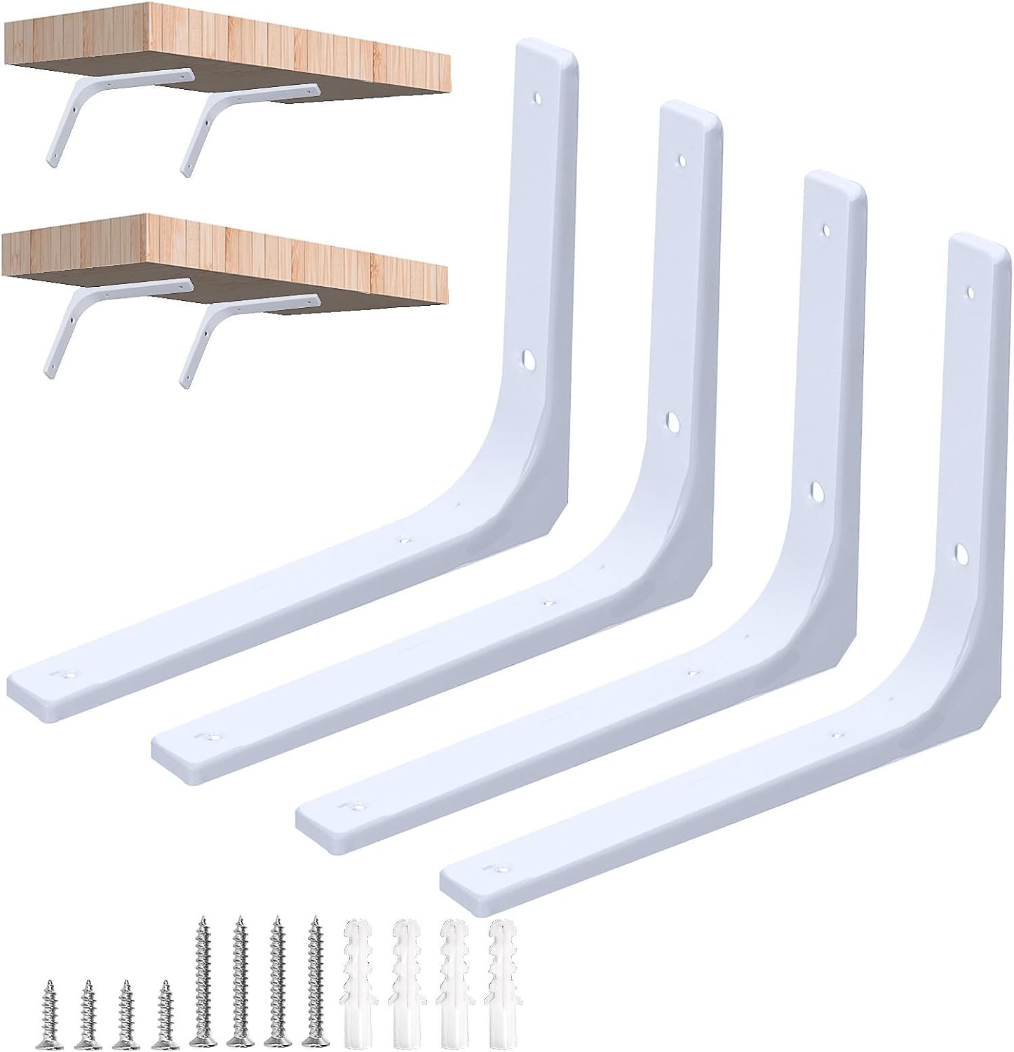 Main product image of Iron L-Shaped Shelf Brackets, 4-Pack, White, with Mounting Hardware