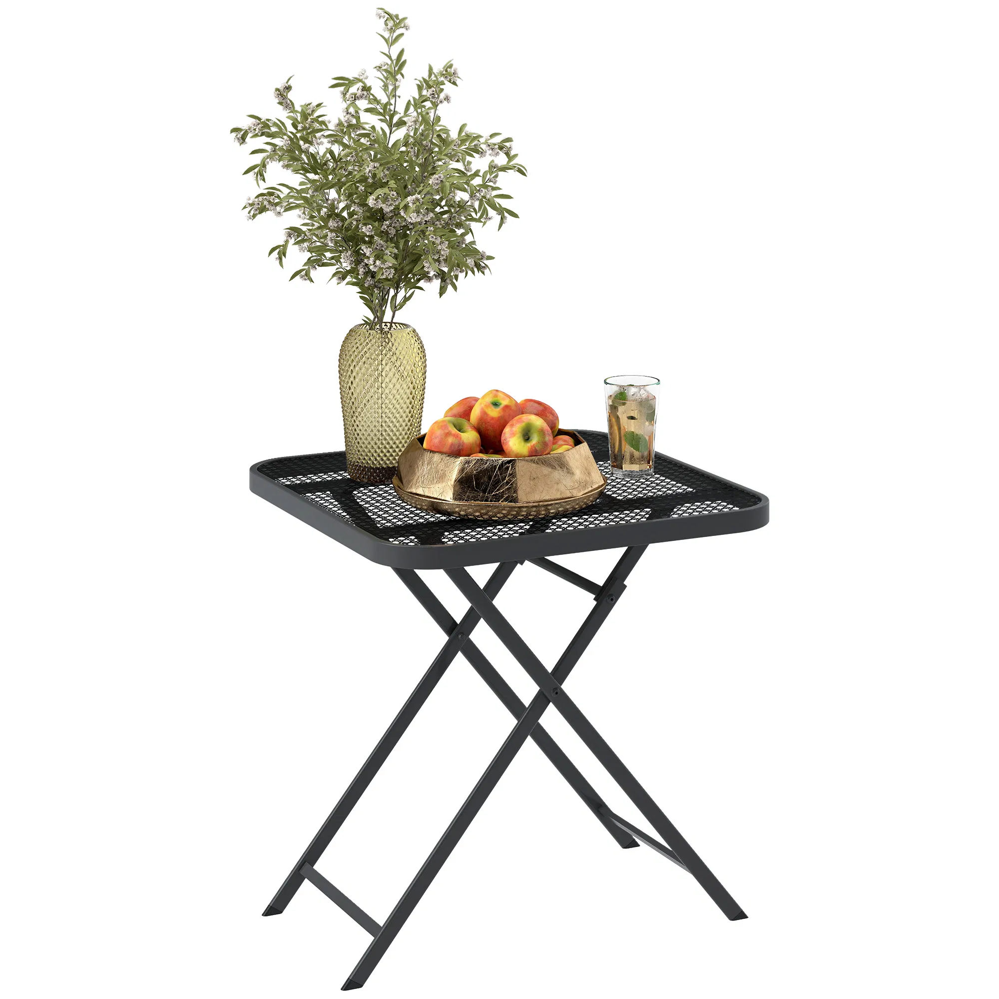 Main product image of 27.5" Square Outdoor Folding Table, Grid Rattan-Like Top, Black