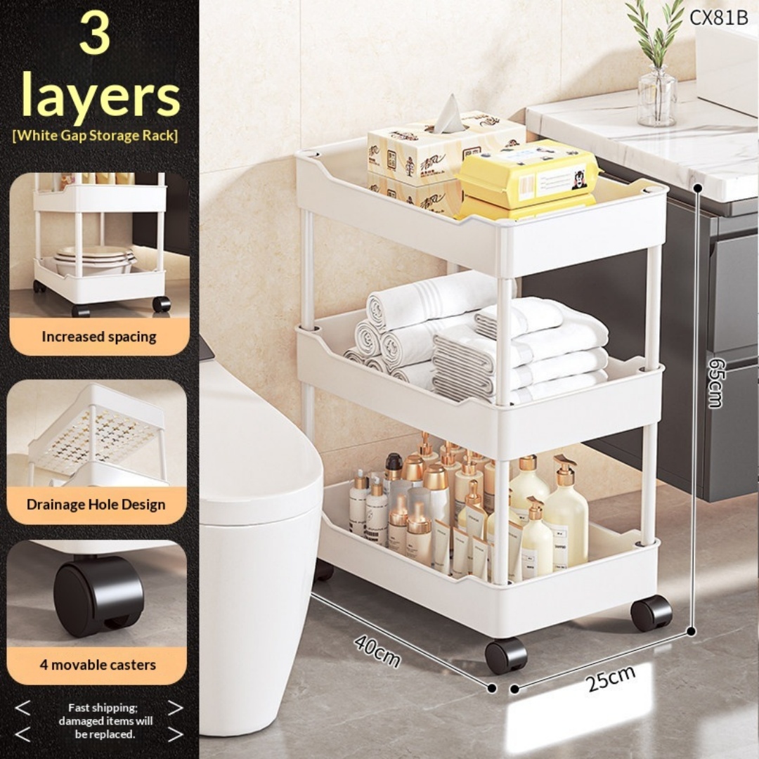 Main product image of Bathroom Clamp Seam Rack Bathroom Multi-Layer Rack Storage Movable Corner With Wheel Multi-Layer Trolley
