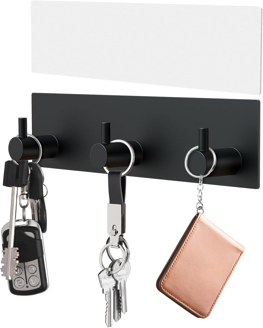 Main product image of Black Adhesive Wall Mount Key Holder with 3 Metal Hooks