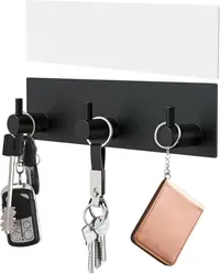 Product image of Black Adhesive Wall Mount Key Holder with 3 Metal Hooks
