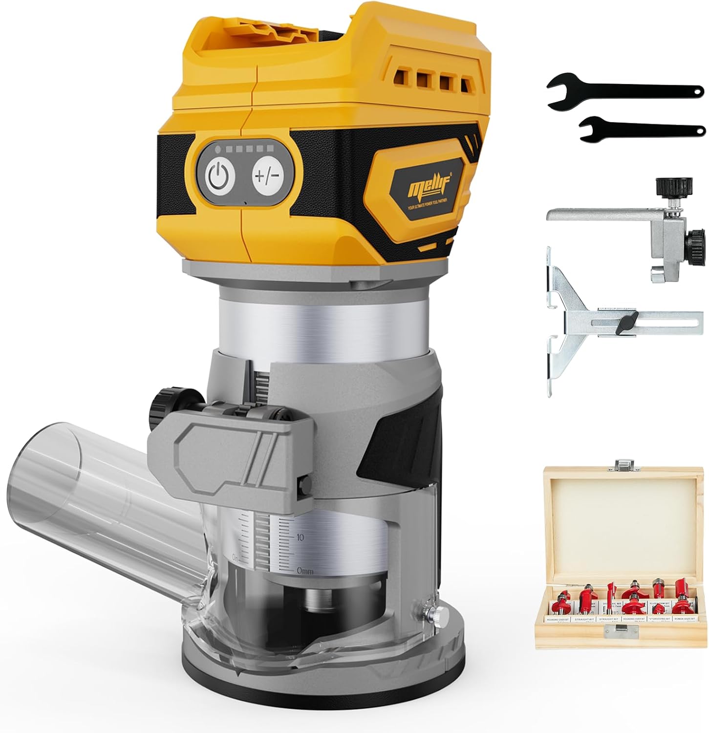 Main product image of Mellif Cordless Compact Router, Brushless, 28,000 RPM, 600W, DeWalt 18V Compatible