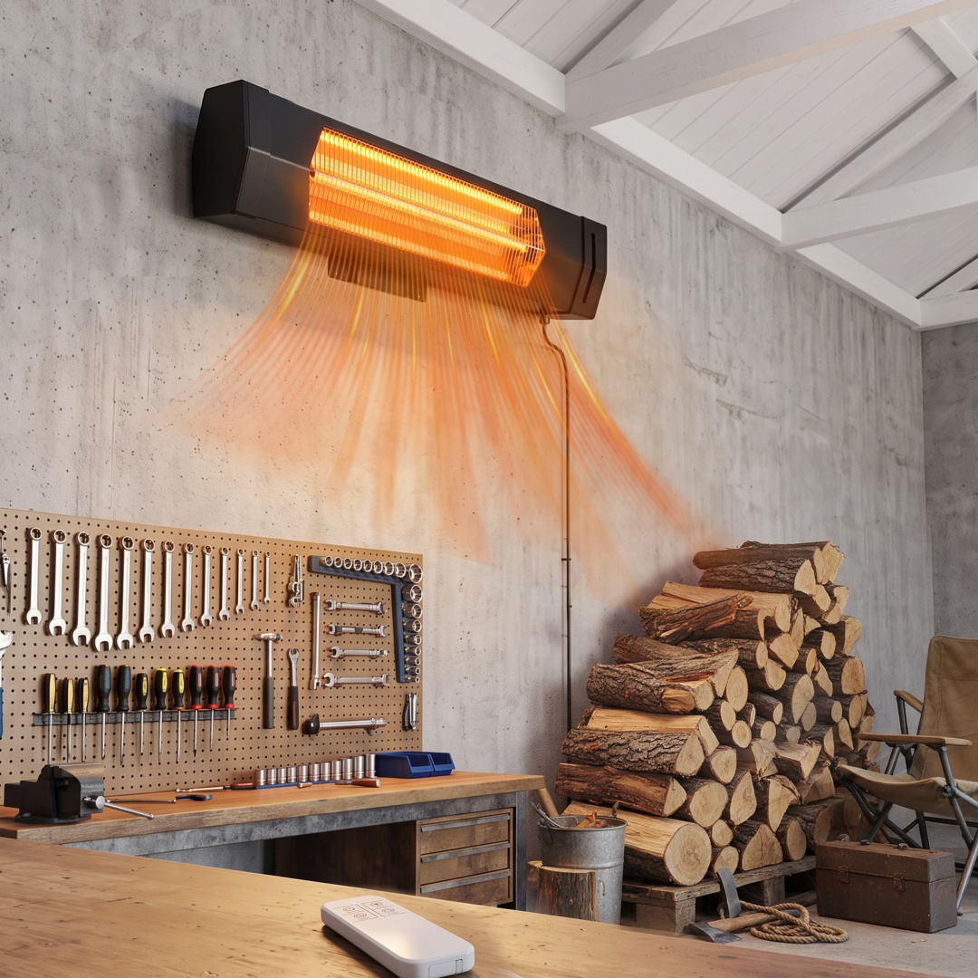 Main product image of Wall Mounted Infrared Space Heater, 1500W Adjustable Angle Heater With Remote & Timer For Indoor Outdoor Use