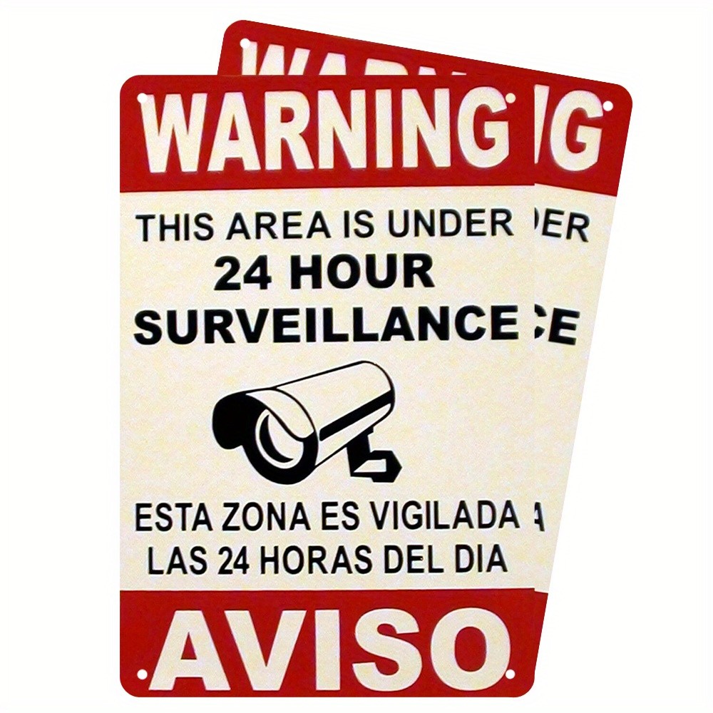 Main product image of Retro Surveillance Aviso Tin Sign Bilingual Metal Warning Plaque For Yard Indoor