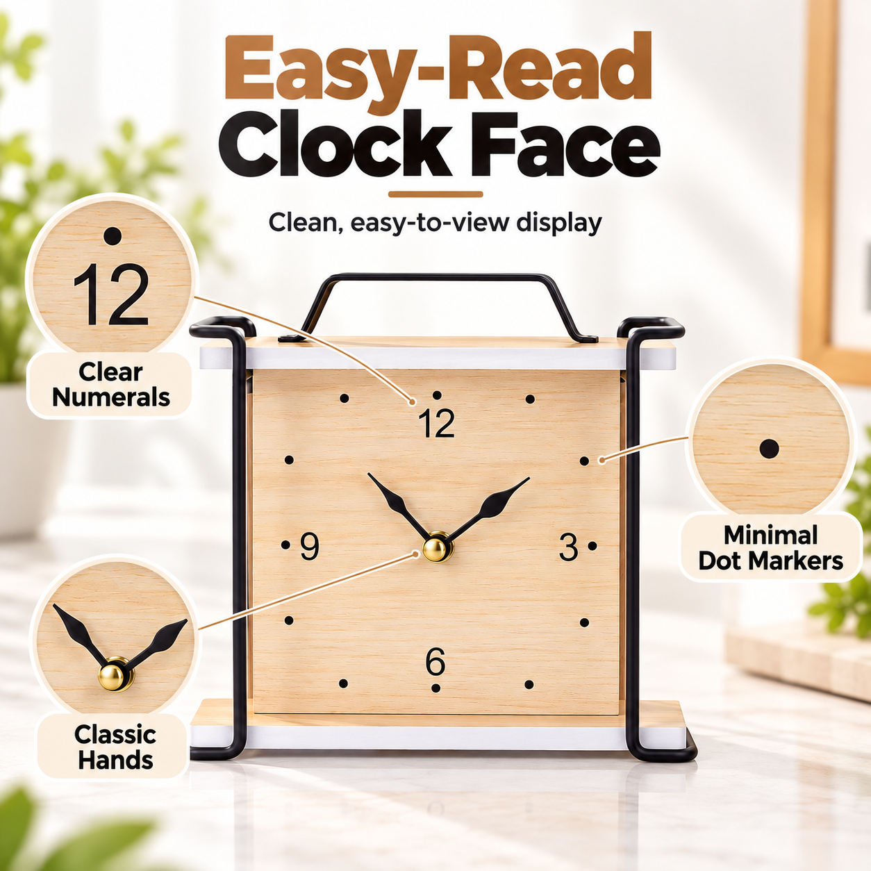 Main product image of Clock Tabletop Square Handle