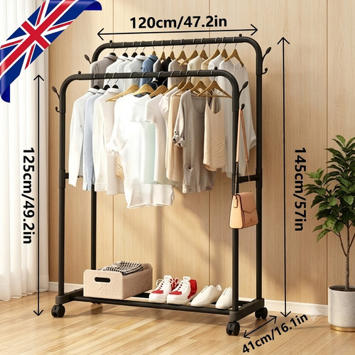 Main product image of Movable Metal Clothes Rail Storage Garment Shelf Hanging Display Stand Rack