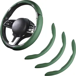 Product image of Universal Green Leather Snap-On Non-Slip Steering Wheel Cover, 3-Piece Set