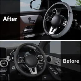 Product image of Leather Snap-on Steering Wheel Cover, 3-Piece Set, Universal Fit, Gray