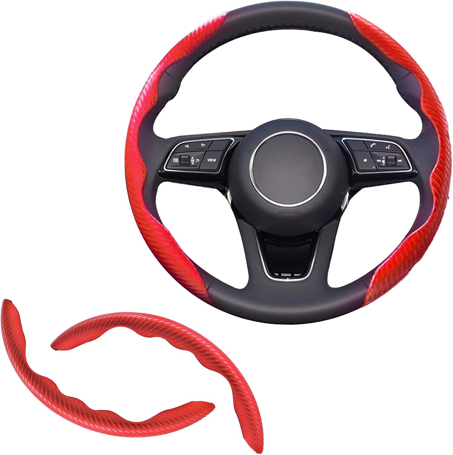 Main product image of Carbon Fiber Steering Wheel Covers 2 Units, Universal Anti Slip Segmented Protector For Car Interior, Red