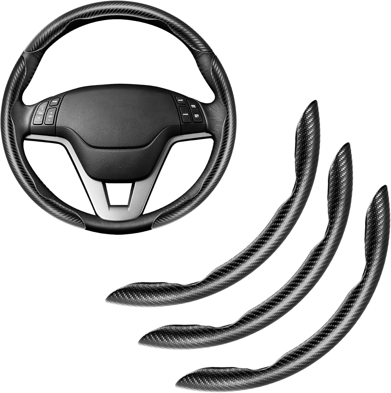Main product image of Carbon Fiber Steering Wheel Covers 3 Units, Anti Slip Waterproof Segmented Butterfly Design For Universal Vehicle Interiors, Black