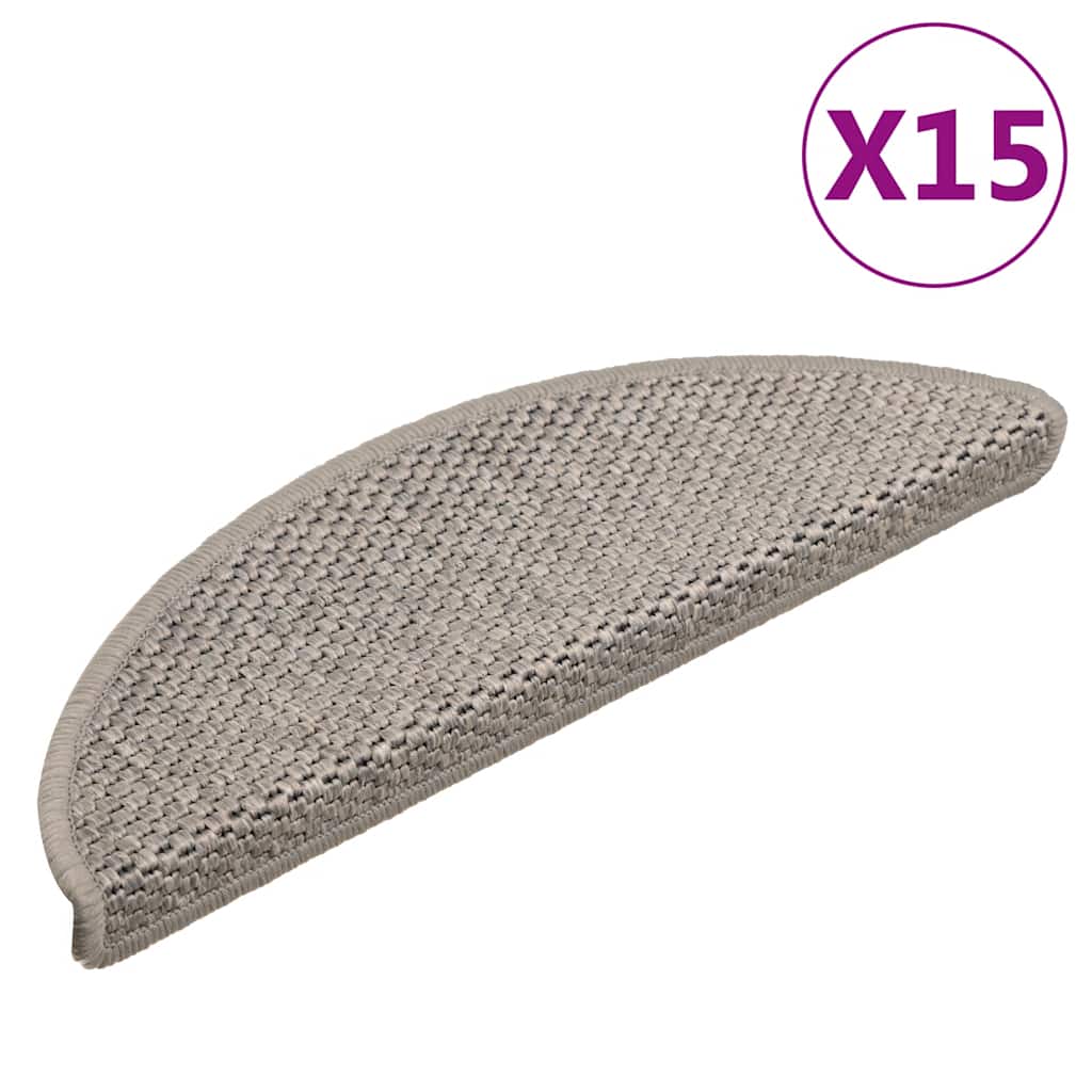 Self-Adhesive Stair Mats, Sisal Look, 15 Pieces, 56x17x3 cm, Silver