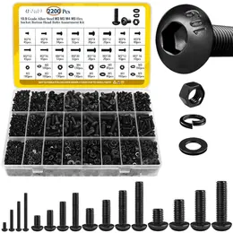 2200PCS M2 M3 M4 M5 Metric Screws Assortment Kit Hex Socket Button Head Machine Screw Set With Nuts & Washers 10.9 Alloy Steel