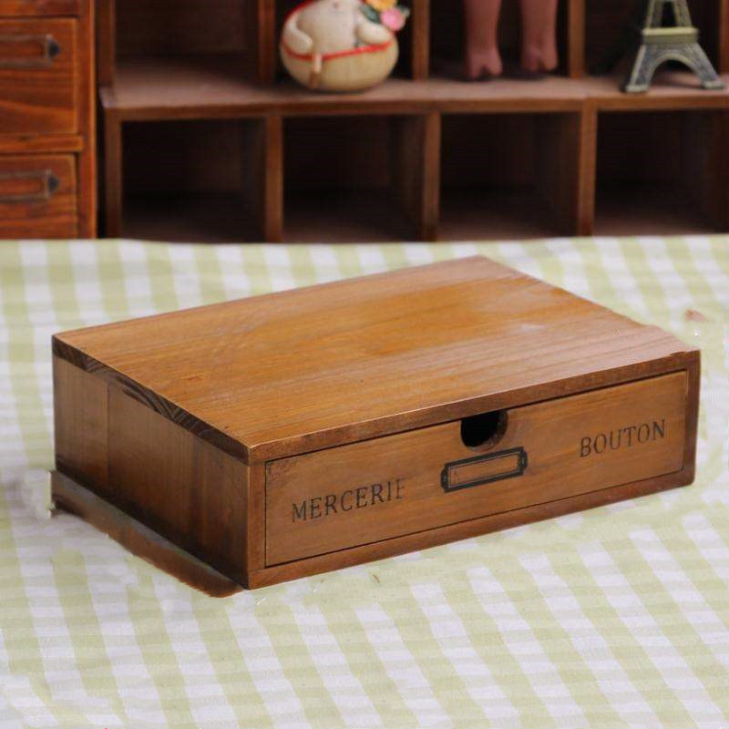 Storage Wooden Box Drawer Type Computer Double-Layer Elevated Display Wooden Box Base Desktop Wooden Wooden Box Cabinet