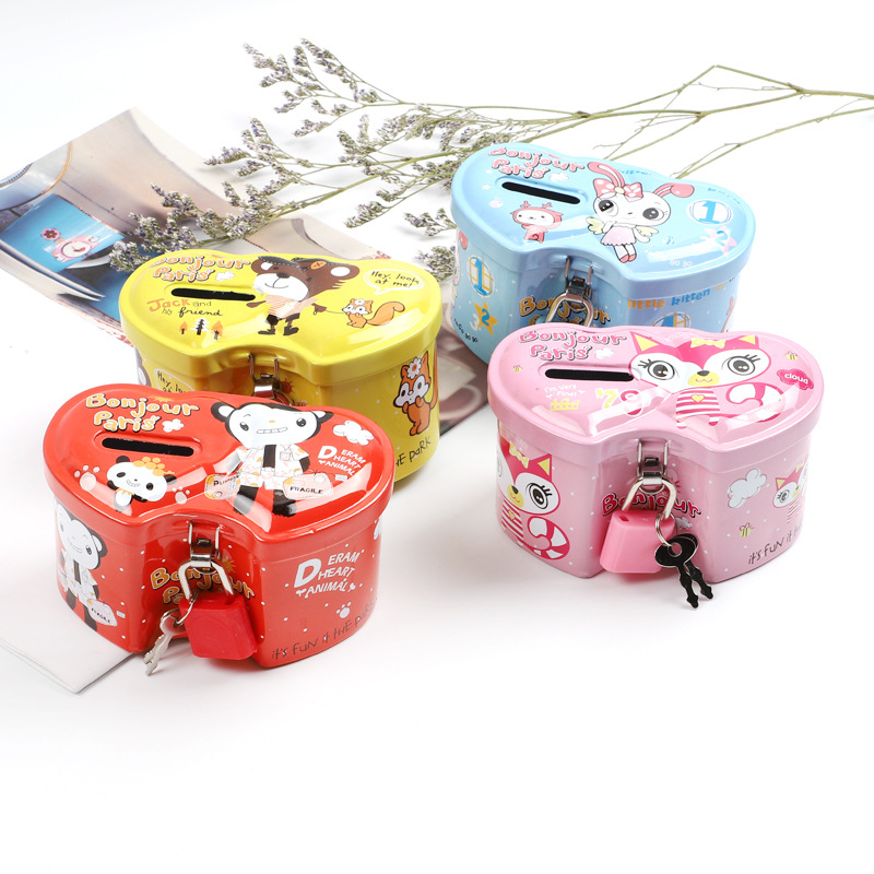 Children Piggy Bank Cartoon Love Creative Tinplate Piggy Bank