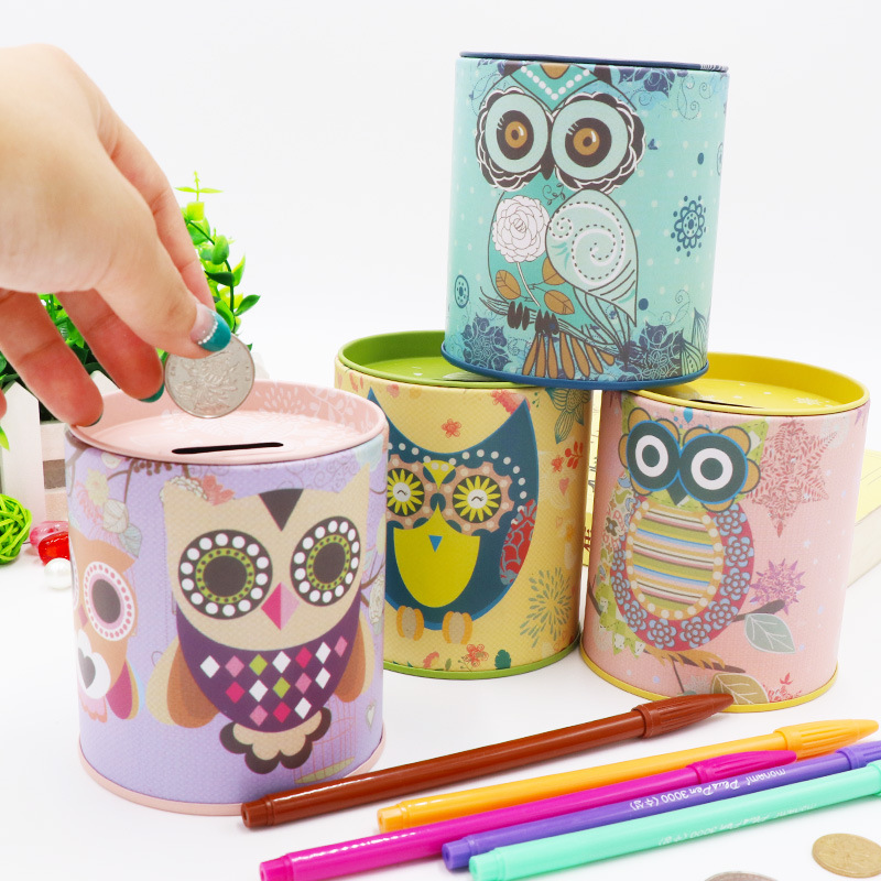 Cartoon Round Owl Child Piggy Bank Tinplate