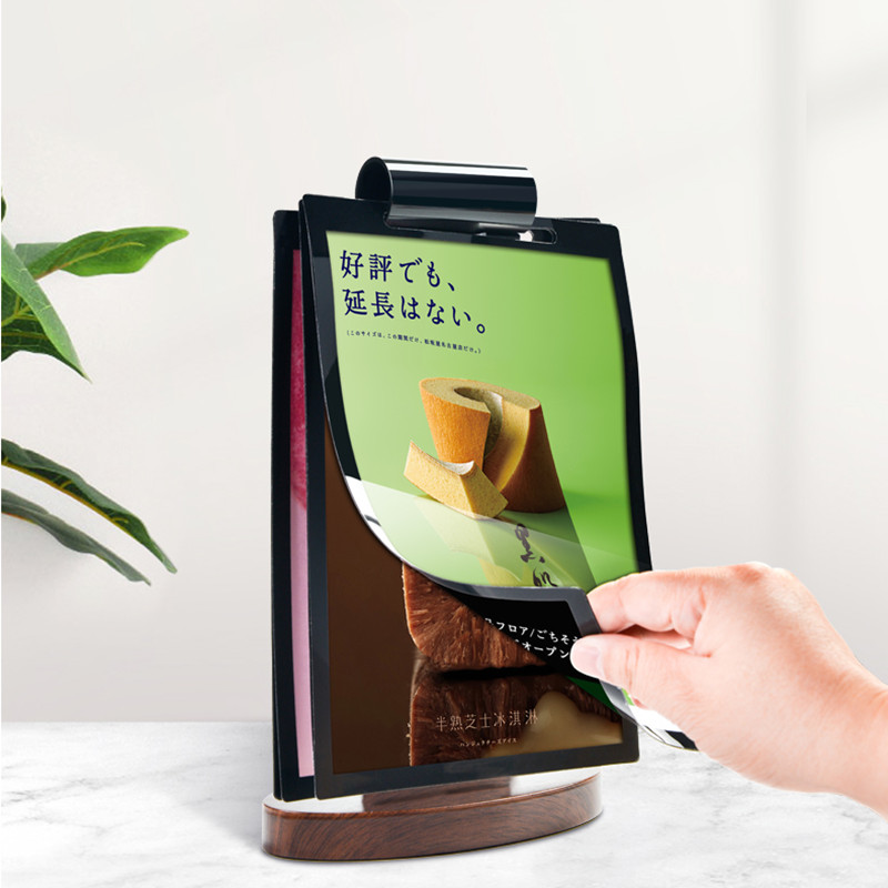 Page Turning Desk Card Wooden Menu Custom A4 Display Card