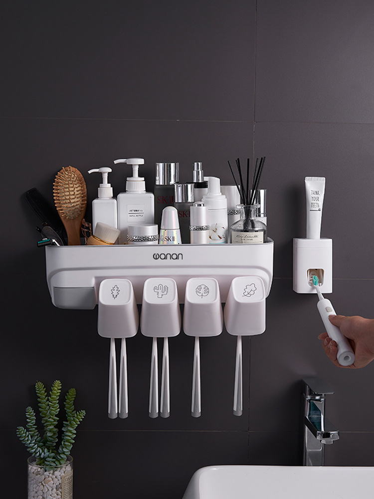 Suction Wall-mounted Multifunctional Washing Cup Holder Set