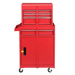 4 Drawer Cabinet With Lock, 330lb Steel, Service Tool Cart Red