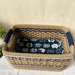 Twine Hand-woven Finished Household Rectangular Hand-woven Desktop Storage Basket