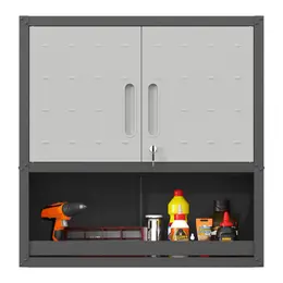 Metal Wall-Mounted Tool Storage Cabinet With Locking Door And 1 Shelf 1 Opened Drawer For Garage Warehouse,Office,Assembly Required