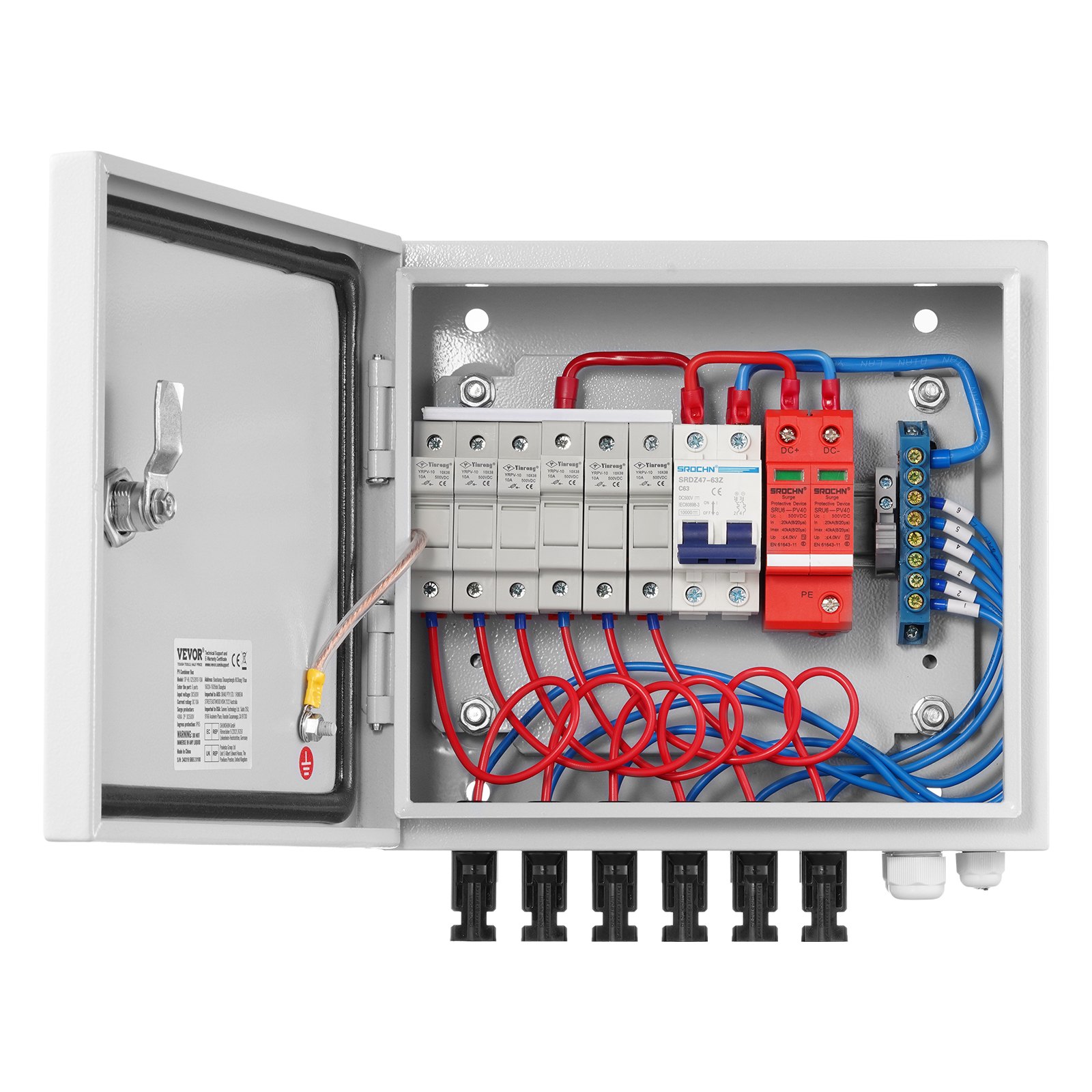 Solar PV Combiner Box 6 String 10A For Solar Panel System Steel Case IP65