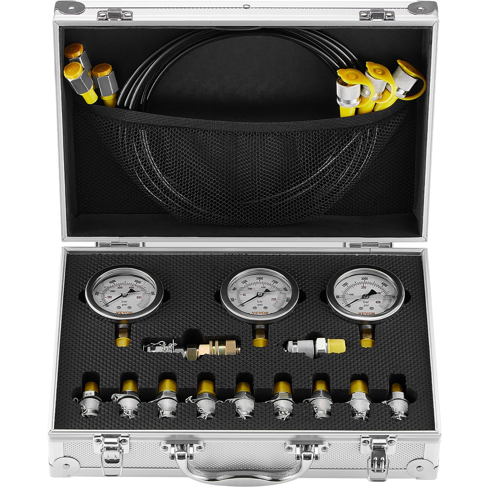 Main product image of Hydraulic Pressure Test Kit, 250/400/600bar, 3 Gauges, 11 Couplings, 3 Hoses