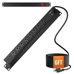 19' 1U PDU 8 Outlets Rack Mount Power Strip Surge Overload Protection