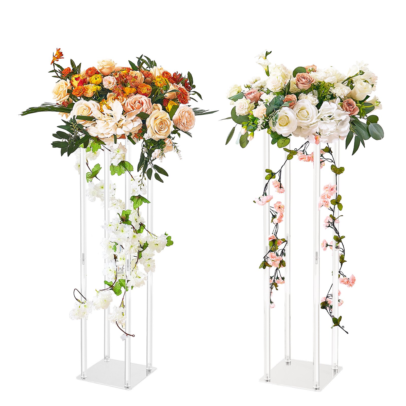 2PCS 31.5inch High Wedding Flower Stand, With Acrylic Laminate,Acrylic Vase Column Geometric Centerpiece Stands, Floral Display Rack For T-Stage Events Reception, Party Decoration Home