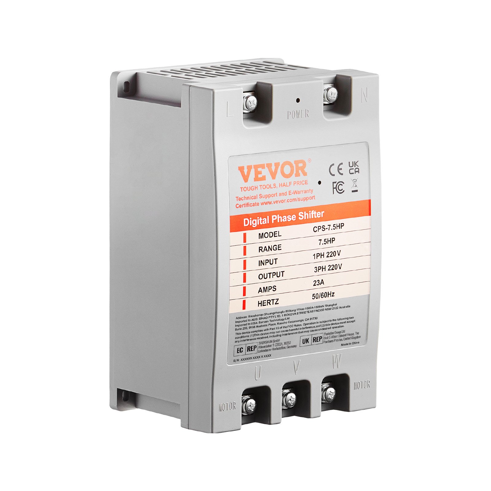 3 Phase Converter-7.5HP 23A 220V Single Phase To 3 Phase Converter, Digital Phase Shifter For Residential & Light Commercial Use, 220V Input Output One Converter Must Be Used On One Motor Only