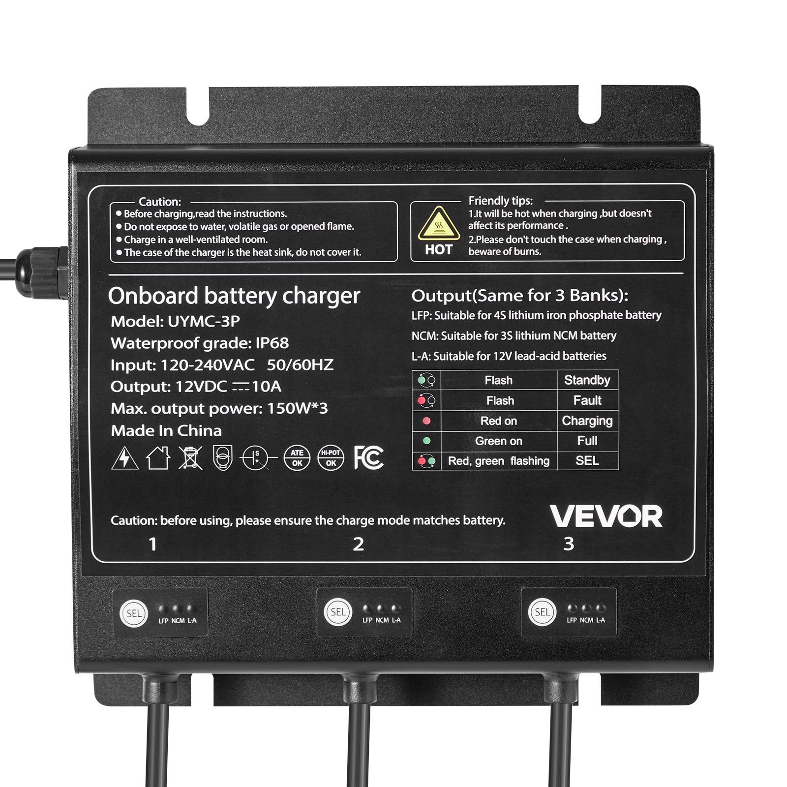 3-Bank 10A 12V Smart Marine Battery Charger Onboard IP68 Waterproof Boat RV