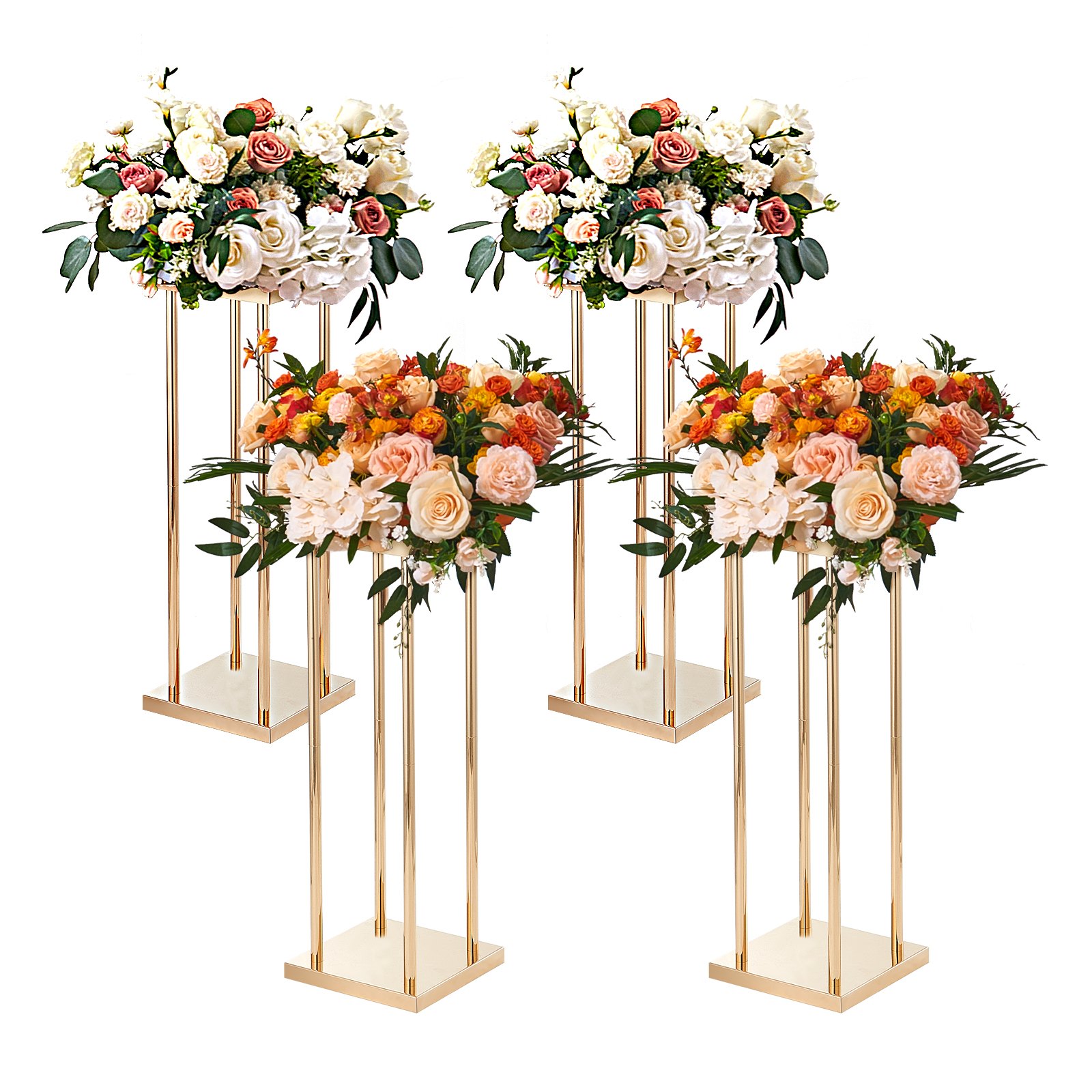 4PCS Gold Metal Column Wedding Flower Stand, 31.5inch High With Metal Laminate, Vase Geometric Centerpiece Stands, Cylindrical Floral Display Rack For Events Reception, Party Road Leads