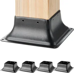 4x4 Post Base 4Pcs, Internal 3.6'x3.6' Heavy Duty Powder-Coated Steel Post Bracket Fit For Standard Wood Post Anchor, Decking Post Base For Deck Porch Handrail Railing Support