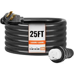 50 Amp Generator Cord And Power Inlet Box Kit, 25FT, NEMA 14-50P/SS2-50R STW 6/3+8/1 AWG Generator Power Cord With Twist Lock Connector, Pre-Drilled Inlet Box For Generator To House, ETL Listed