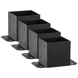 6x6 Post Base 4 Pcs, Inner Size 5.6'x5.6' Post Base Brackets, Heavy Duty Powder-Coated Post Anchor Matte Black Wood Post Brackets For Pavilion Deck Railing Support Deck Base Plate