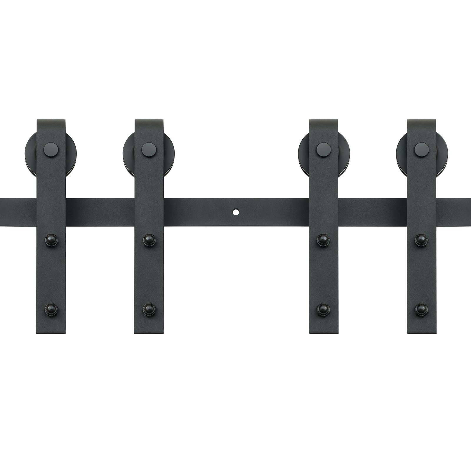 8FT Sliding Barn Door Hardware Kit, 330LBS Heavy Duty Barn Door Track Kit For Double Doors, Fit 3.7-4.3FT Total Wide And 1.3'-1.8' Thick 2 Door Panel, With Smooth & Silent Pulley (J Shape)