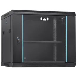 9U Wall Mount Network Server Cabinet, 15.5'' Deep, Server Rack Cabinet Enclosure, 200 Lbs Max. Ground-mounted Load Capacity, With Locking Glass Door Side Panels, For IT Equipment, A/V Devices