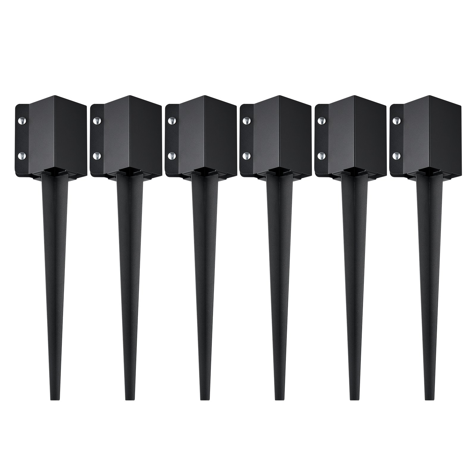 Fence Post Anchor Ground Spike, 6 Pack 24 X 4 X 4 Inches Outer Diameter (Inner Diameter 3.5 X3.5 Inches), Metal Black Powder Coated Post Stake Ground, For Mailbox Deck Garden Railing