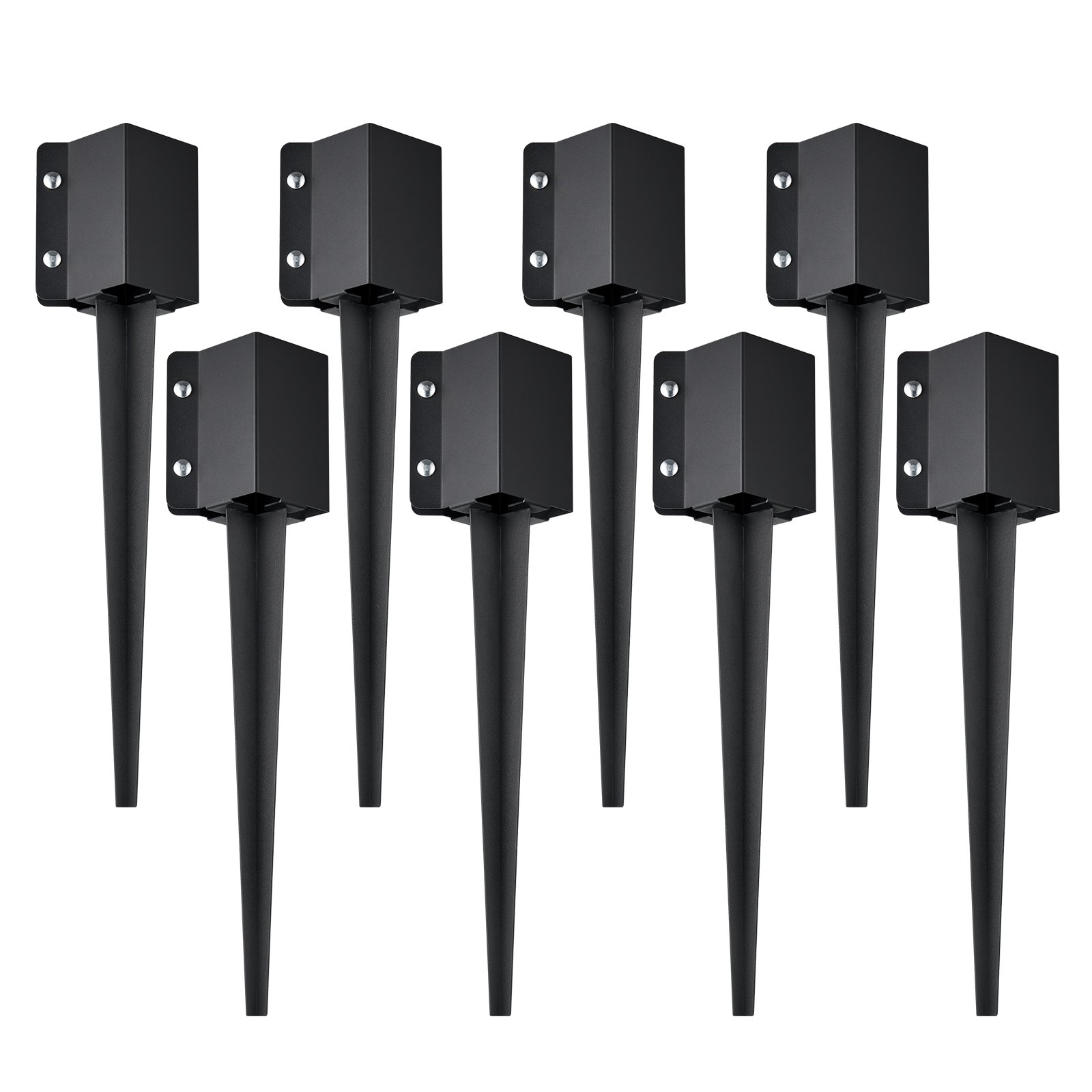 Fence Post Anchor Ground Spike, 8 Pack 24 X 4 X 4 Inches Outer Diameter (Inner Diameter 3.5 X3.5 Inches), Metal Black Powder Coated Post Stake Ground, For Mailbox Deck Garden Railing