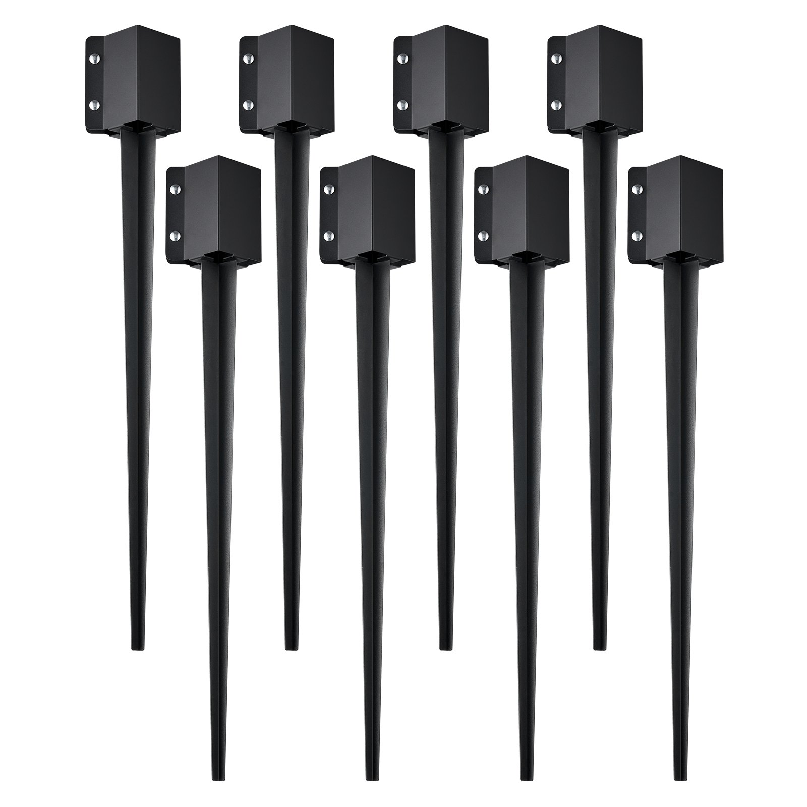 Fence Post Anchor Ground Spike, 8 Pack 36 X 4 X 4 Inches Outer Diameter (Inner Diameter 3.5 X3.5 Inches), Metal Black Powder Coated Post Stake Ground, For Mailbox Deck Garden Railing