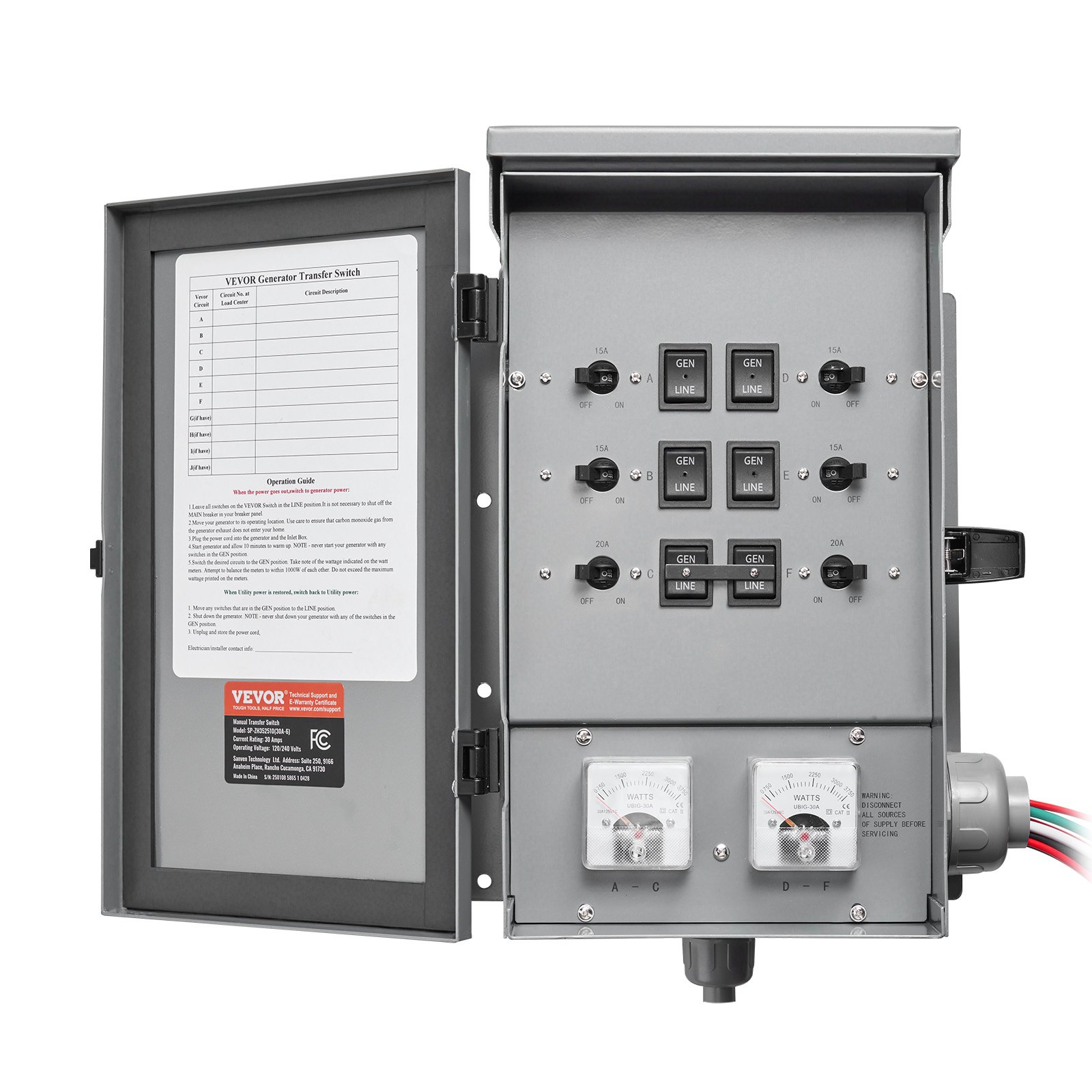 Manual Transfer Switch 30A Generator Transfer Switch Kit NEMA 3R 7500W 120/240V